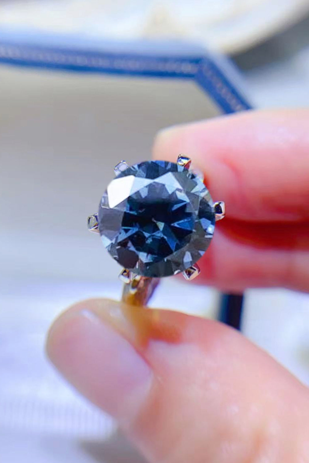5 Carat Cobalt Blue Blue Brilliant Round Cut Sparkala™ Platinum Over Pure Sterling Silver Ring