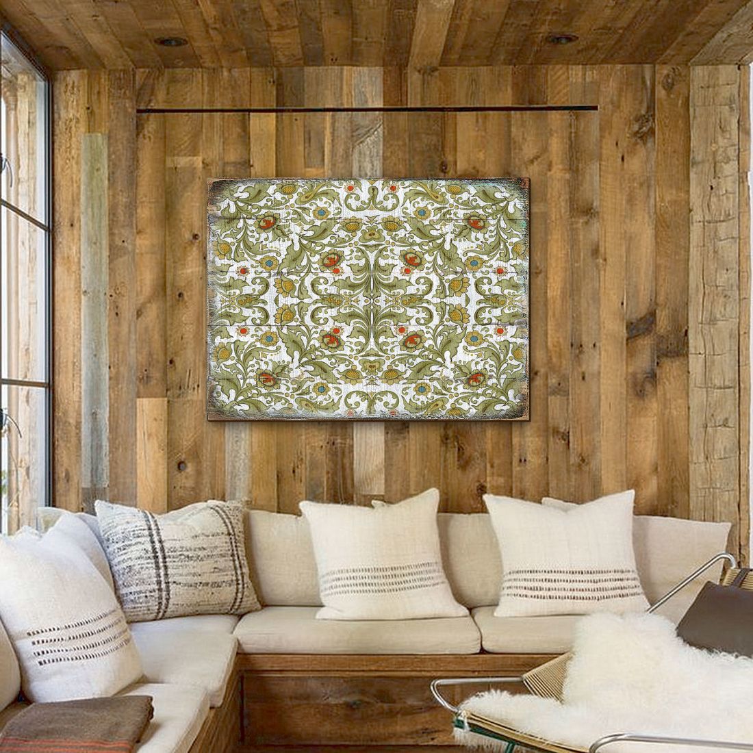 Gold and Green Floral Rustic Wooden Wall Art by G. DeBrekht - Floral Ornamental Decor - 95011B