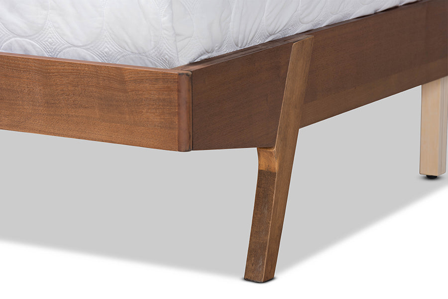 Baxton Studio Senna Mid-Century Modern Beige Fabric Upholstered and Walnut Brown Finished Wood Full Size Platform Bed
