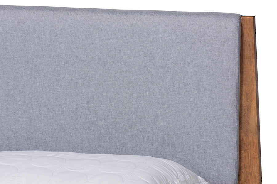 Baxton Studio Senna Mid-Century Modern Grey Fabric Upholstered and Walnut Brown Finished Wood Full Size Platform Bed