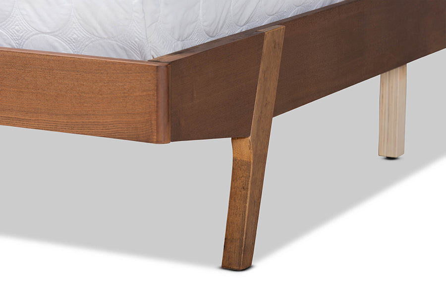 Baxton Studio Senna Mid-Century Modern Grey Fabric Upholstered and Walnut Brown Finished Wood Full Size Platform Bed