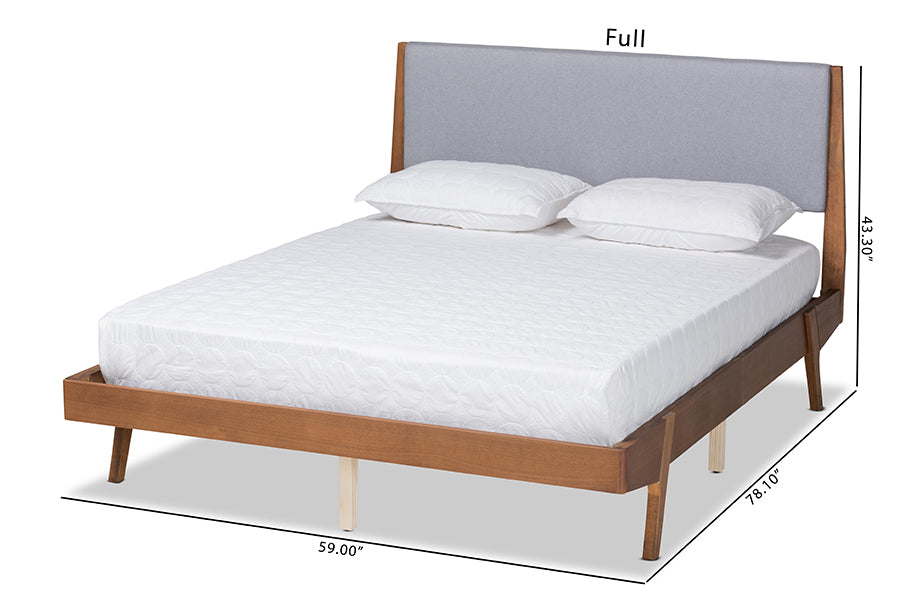 Baxton Studio Senna Mid-Century Modern Grey Fabric Upholstered and Walnut Brown Finished Wood Full Size Platform Bed