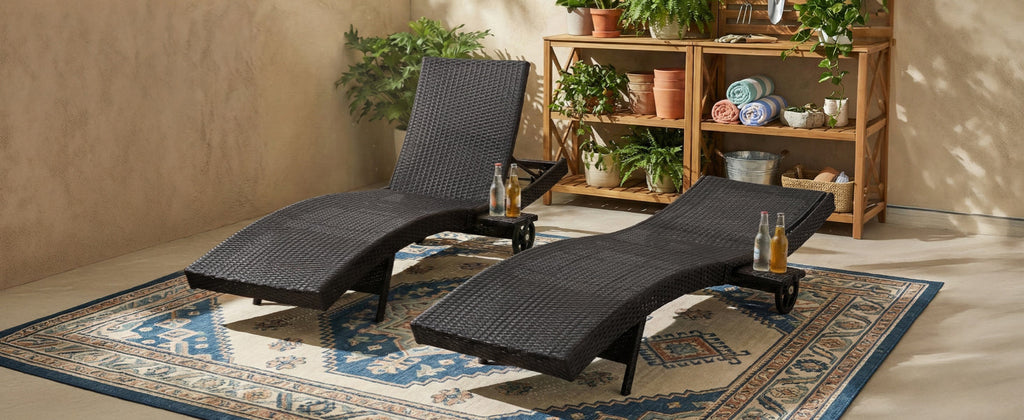 K&K 80'' Patio Wicker Chaise Lounge Chairs Set of 2