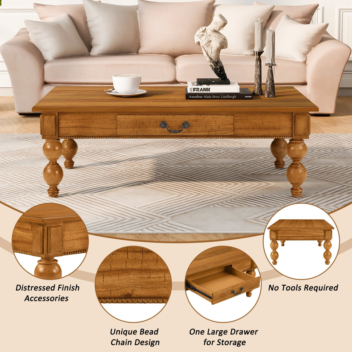 Rectangular Wooden Coffee Table with Storage Drawer