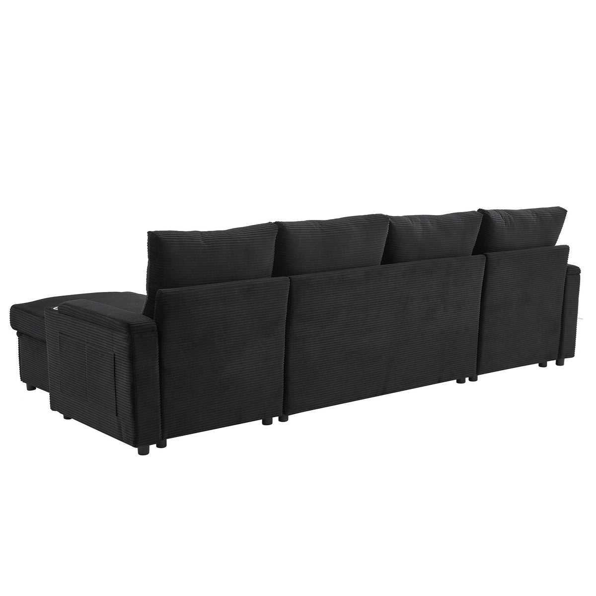 U Shaped Sectional Sofa Bed With Storage Chaise Lounges, USB Ports, And Cup Holders