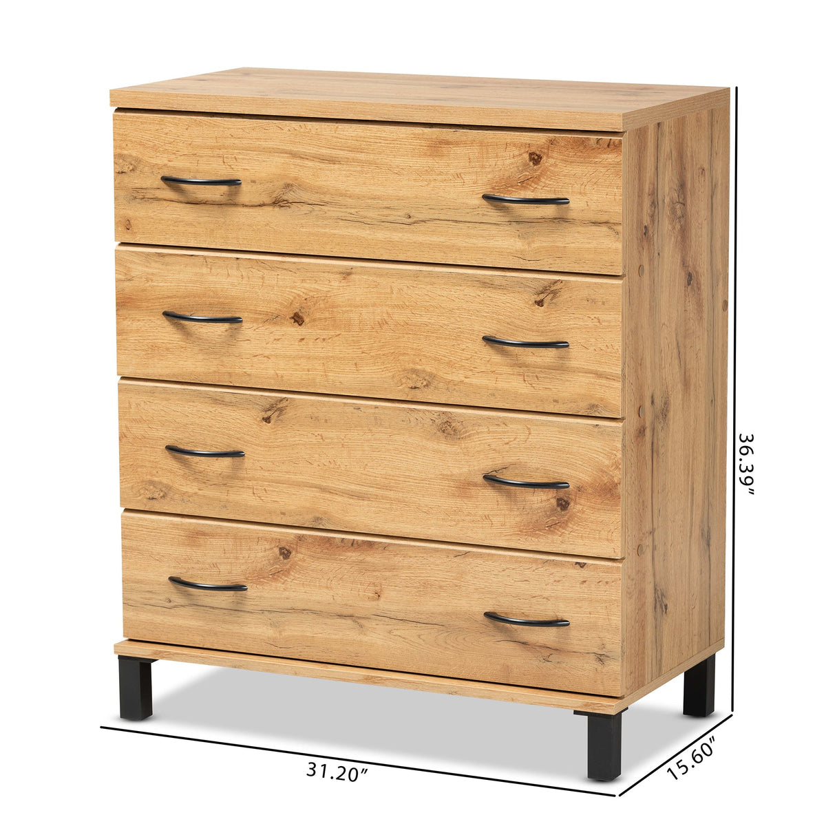Baxton Studio Maison Modern and Contemporary Wotan Oak Brown Finished Wood 4-Drawer Storage Chest
