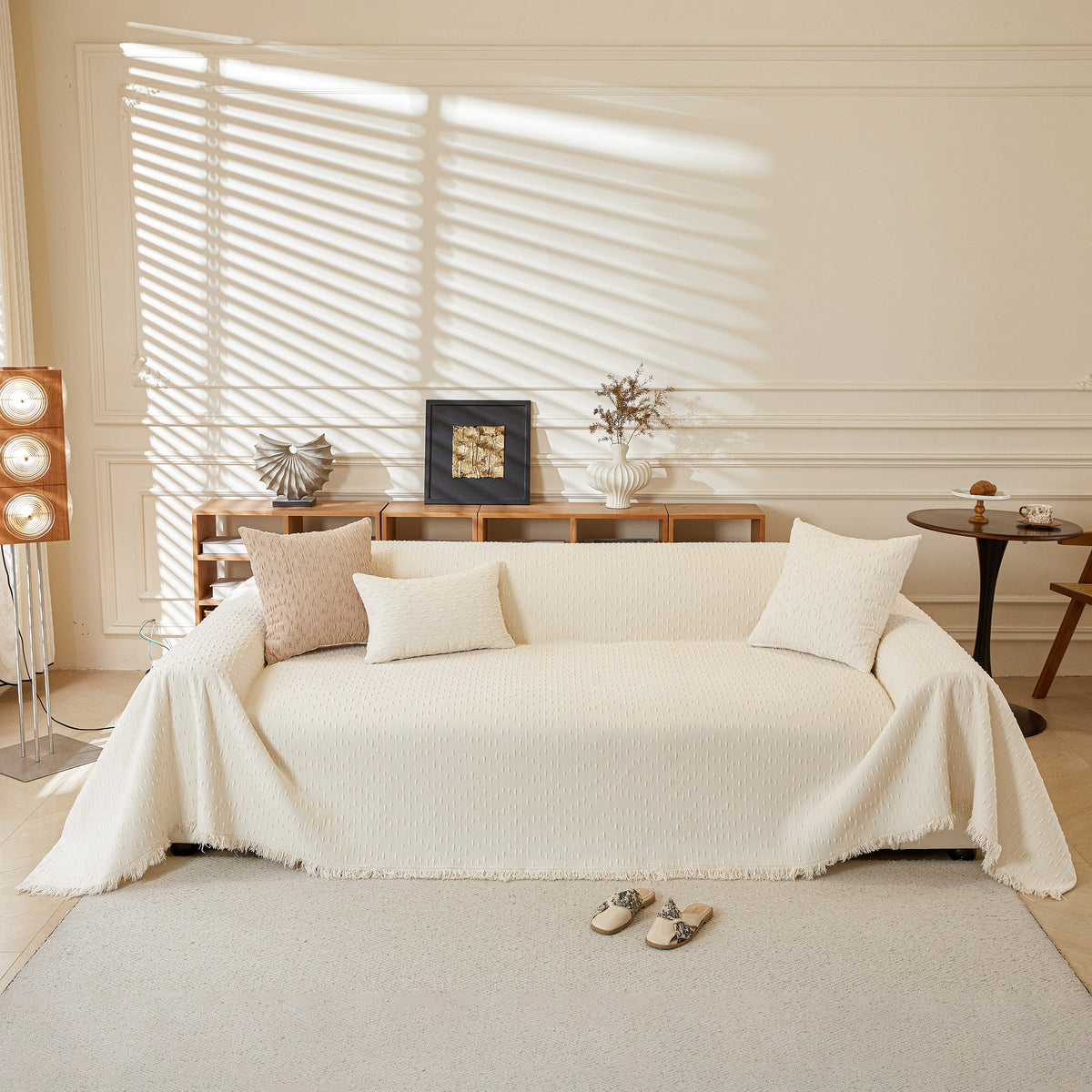 Textured Throw Blanket with 3D Dobby Weave, Minimalist Furniture Protector for Couch