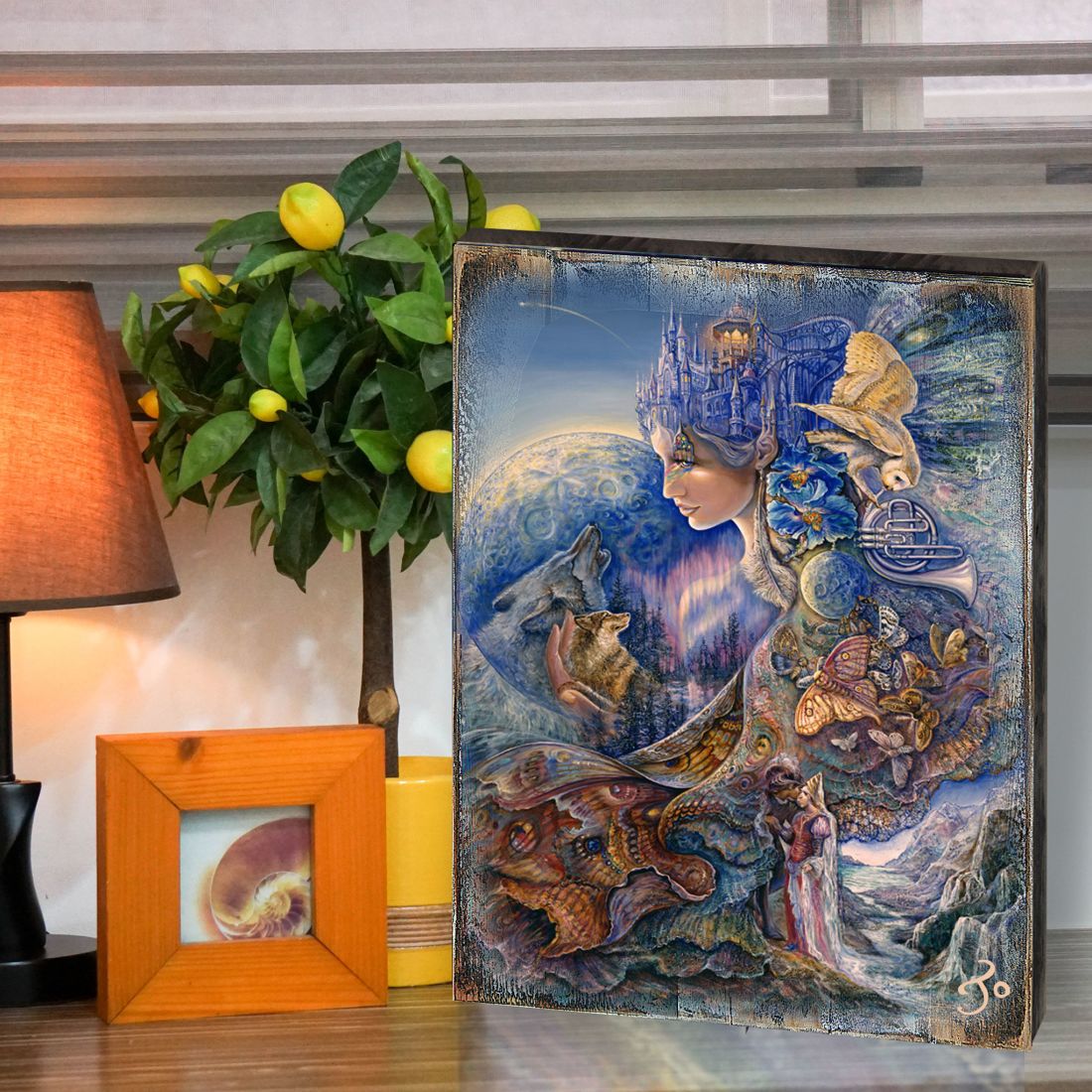 Once in a Blue Moon Fantasy Wooden Wall Art by Josephine Wall - Fantasy Decor - 852122-JW