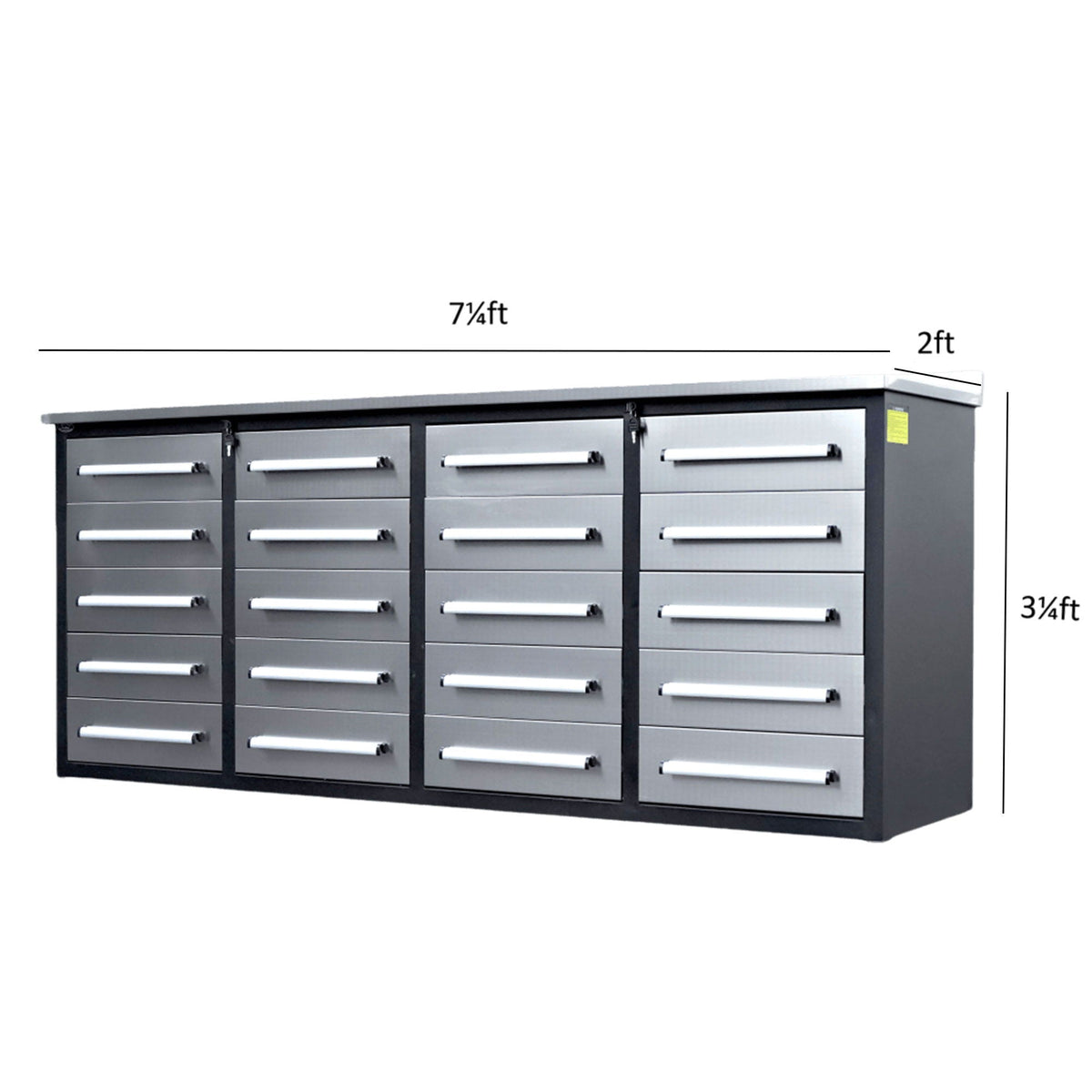 Garage Storage Cabinets With Workbench (With 20 Drawers) - Silver