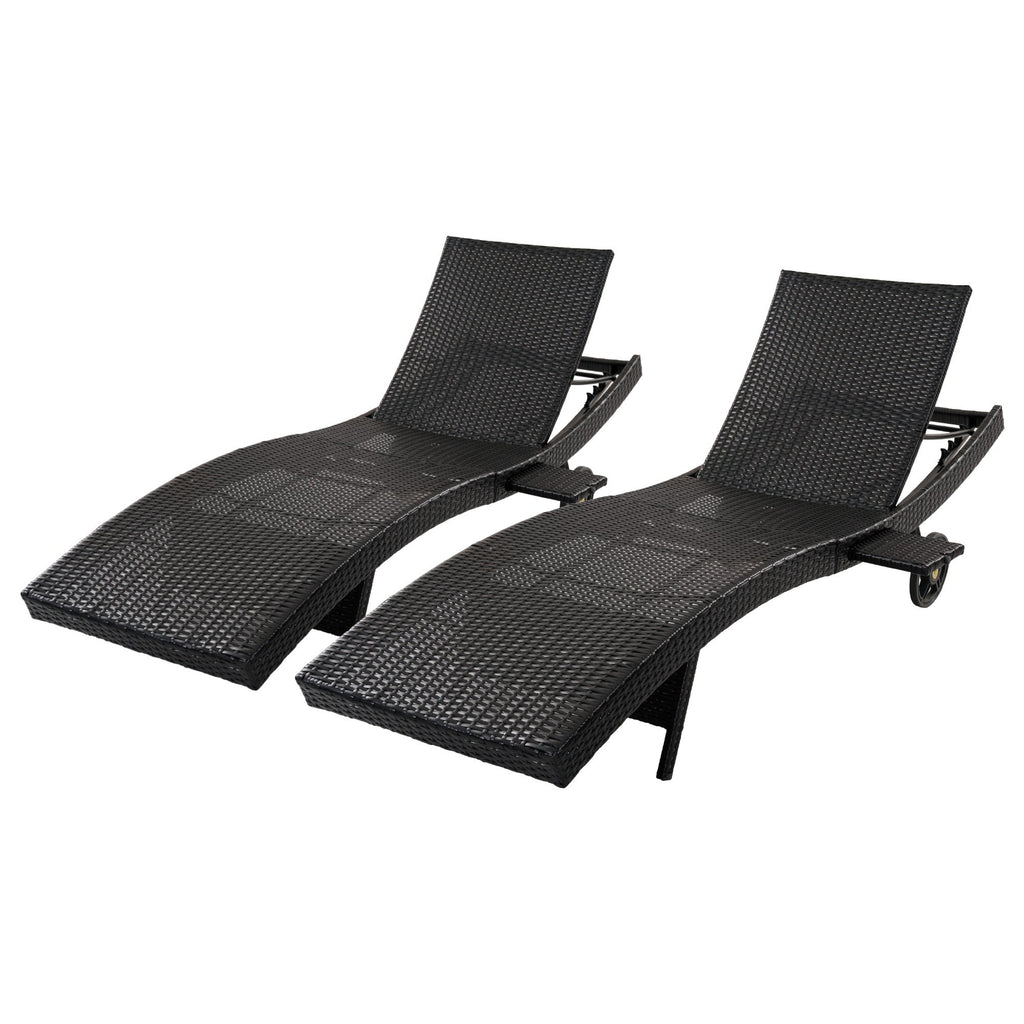 K&K 80'' Patio Wicker Chaise Lounge Chairs Set of 2