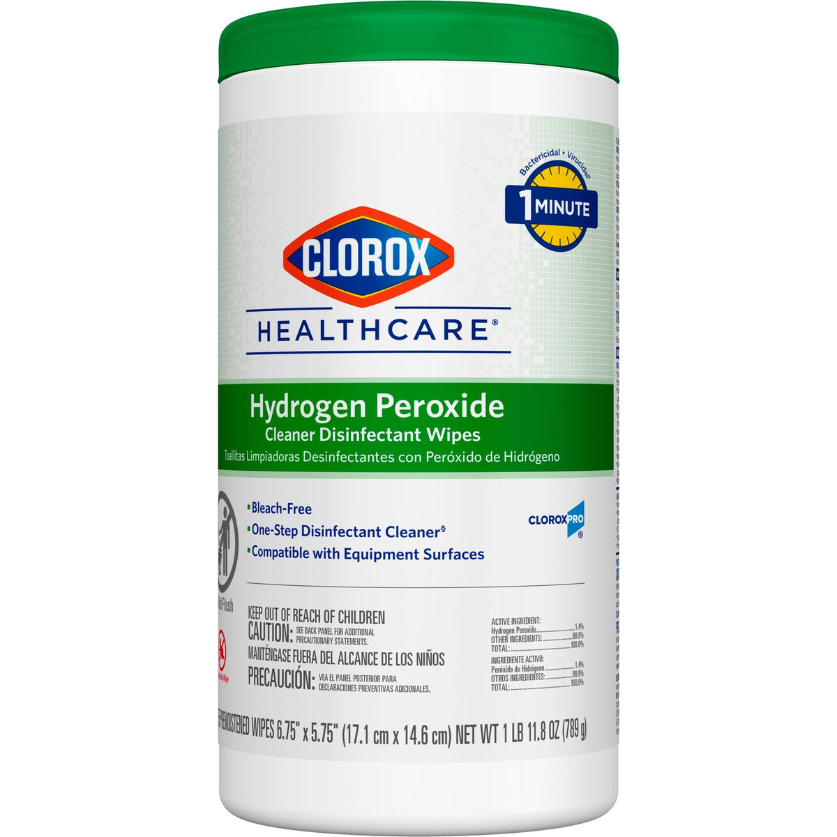 Clorox Healthcare® Hydrogen Peroxide Cleaner Disinfectant Wipes 6.75 x 5.75 Inch 30825