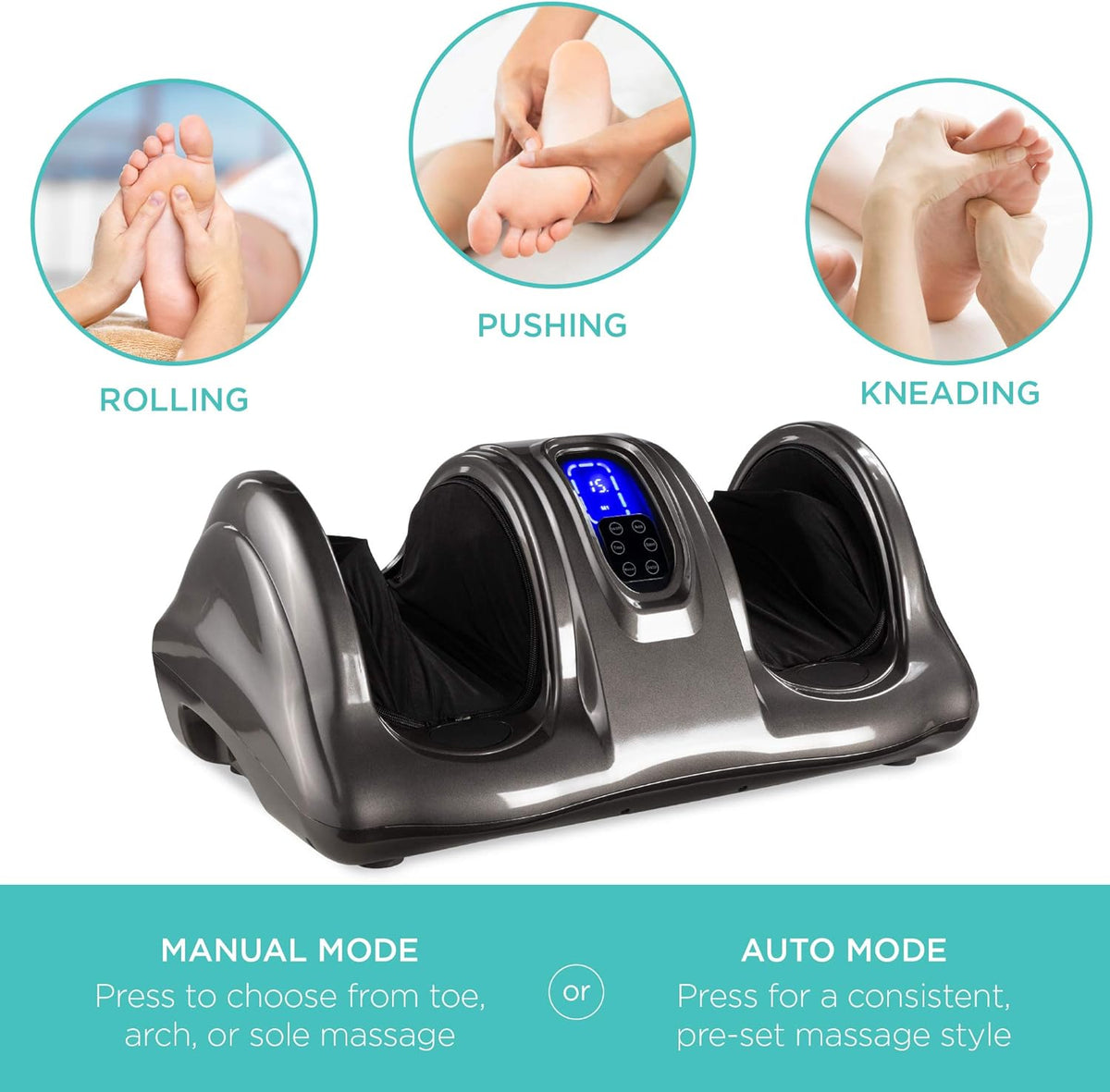 Shiatsu Foot Massager for Pain Relief, Plantar Fasciitis, Neuropathy, Blood Circulation, Remote Control W/Compact Design - Gray