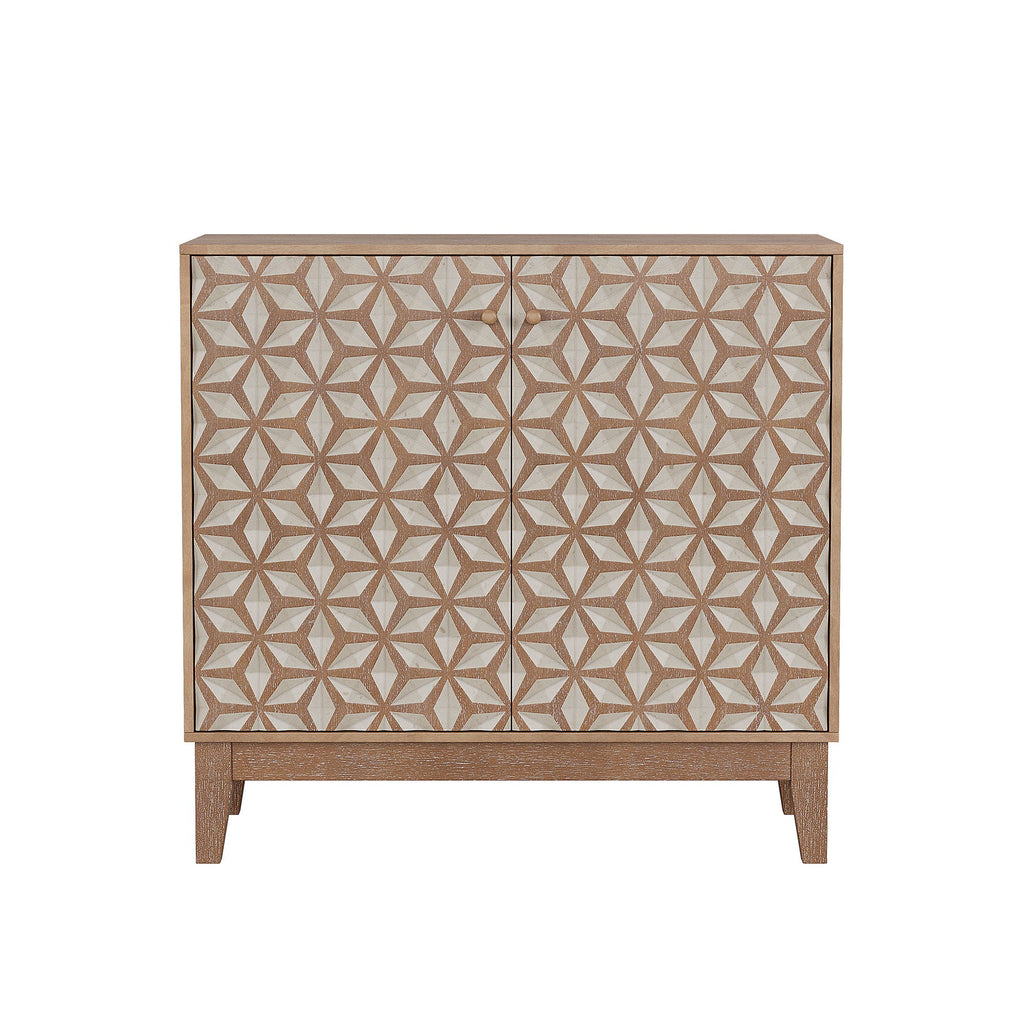 Geometric Design Sideboard With 2 Doors And Adjustable Shelves - Tangerine / Walnut