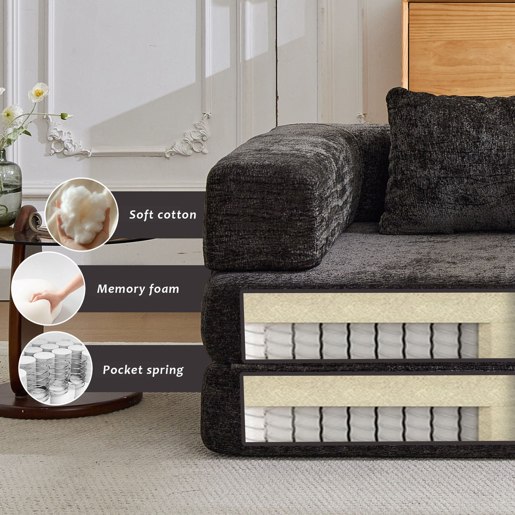 Convertible Floor Sofa Bed With Fixed Shape Frame For Living Room