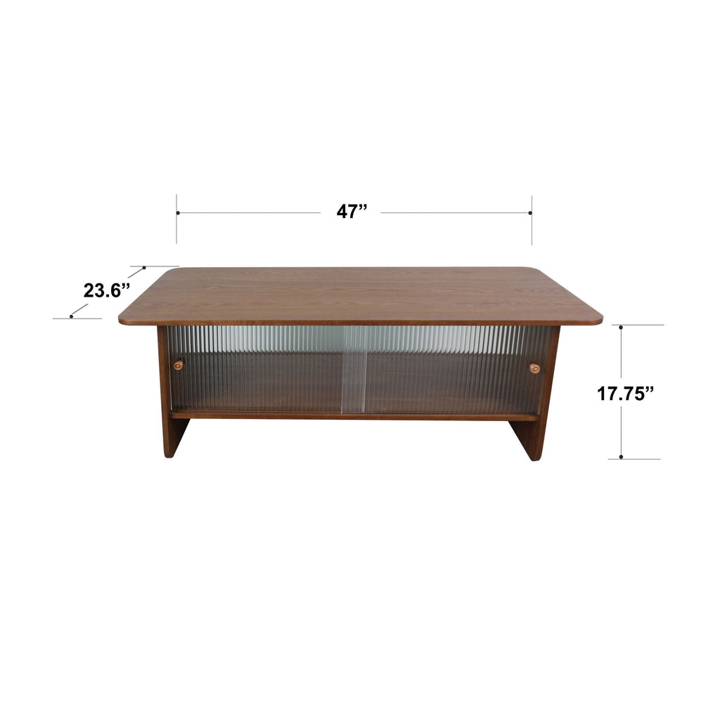 Rectangular Coffee Table With Sliding Door Storage Center