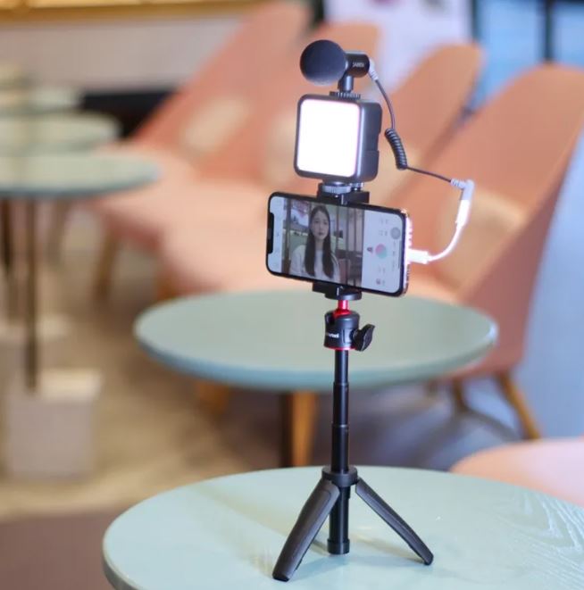 Vlog Selfie Stick with LED Fill Light & Tripod Stand