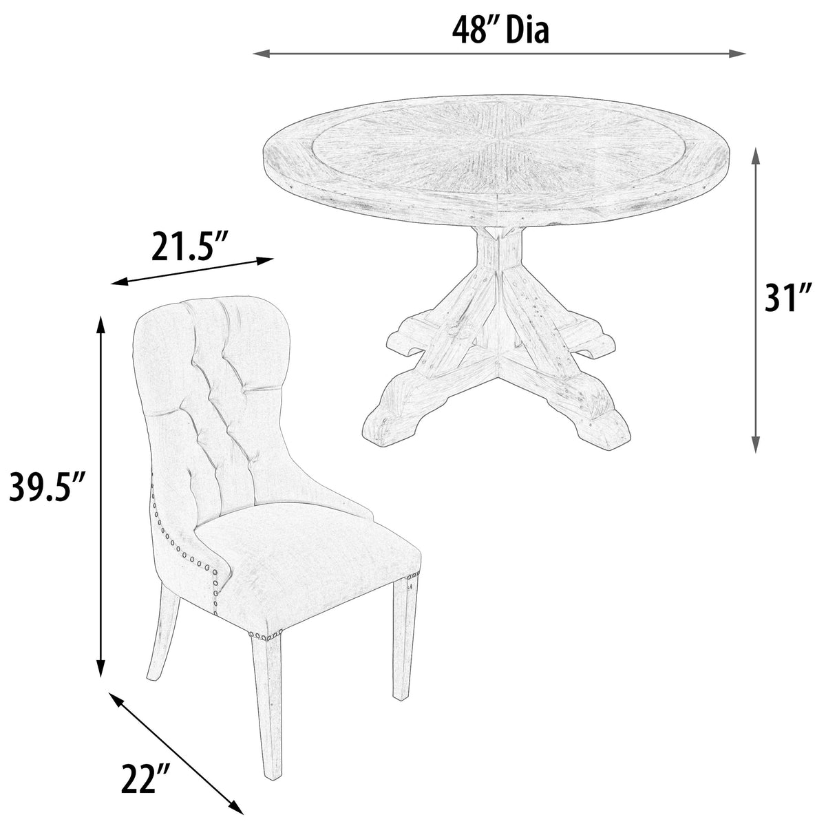 Farmhouse Diamond 48'' Round Dining Table Set of 5