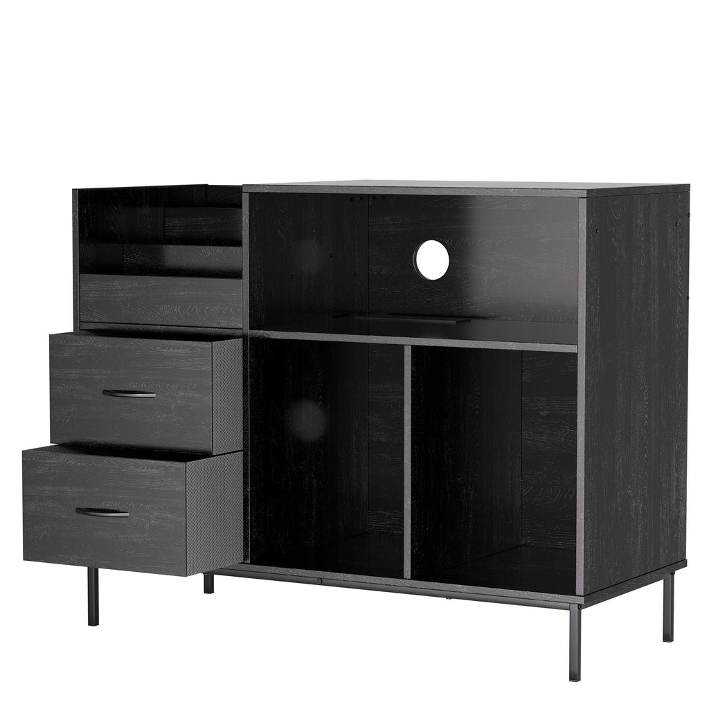Grain Record Player Stand, Media Console With Speaker Shelf & 2 Drawers