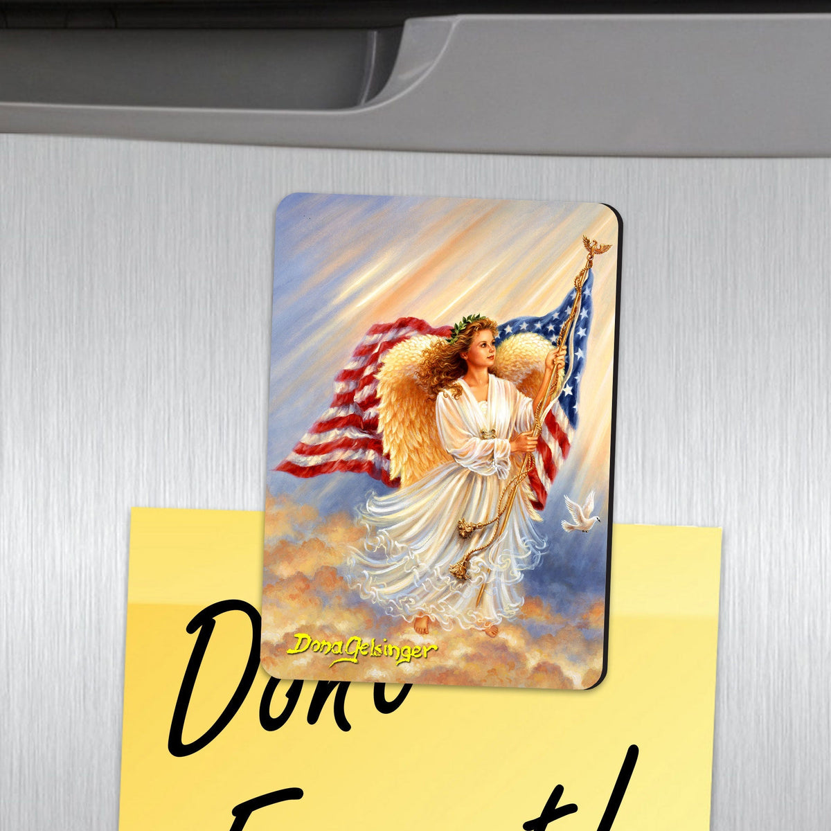 Patriotic Angel Eco Wood Refrigerator Magnets Dona Gelsinger Set of 3