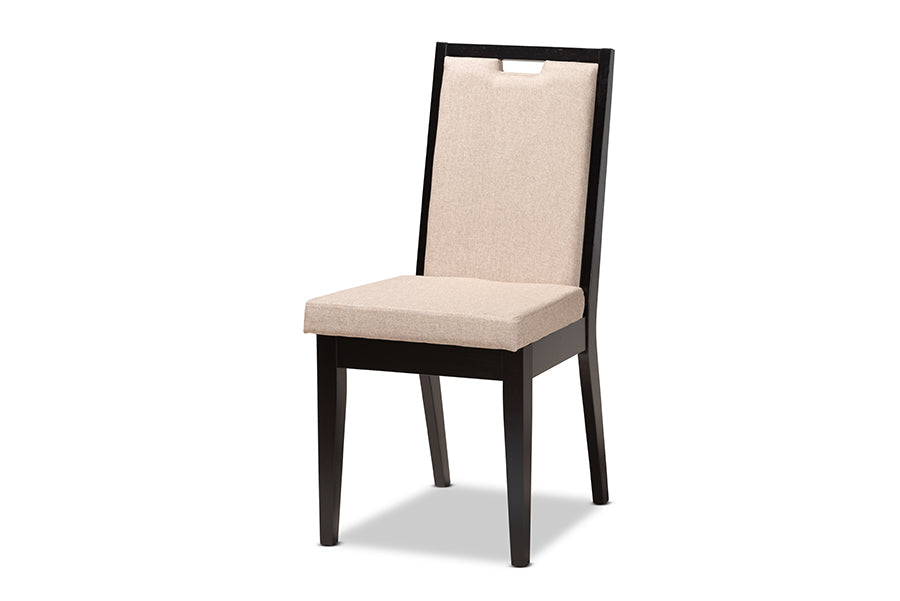 Baxton Studio Rosa Modern and Contemporary Sand Fabric Upholstered and Dark Brown Finished Wood 7-Piece Dining Set