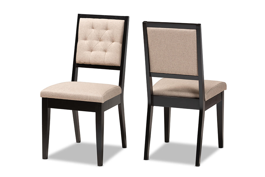 Baxton Studio Gideon Modern and Contemporary Sand Fabric Upholstered and Dark Brown Finished Wood 2-Piece Dining Chair Set