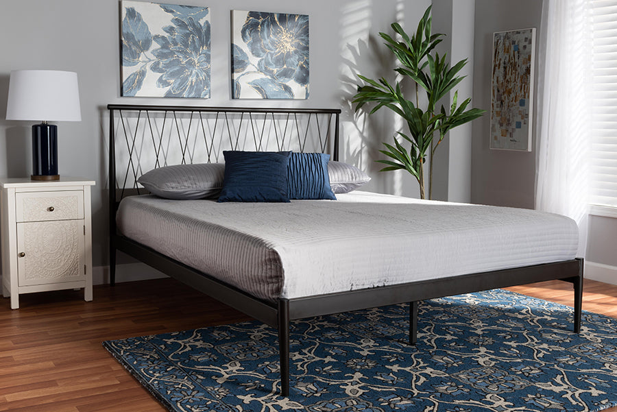 Baxton Studio Nano Modern and Contemporary Black Finished Metal Queen Size Platform Bed