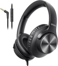 Wired Headphones with Mic, Volume & Playback Control, Over-Ear Foldable Headphones, 3.5Mm Plug, 90° Swivel Ear Cups, 4.9Ft Tangle-Free Cord for Tablet, Laptop, PC, School, Travel (Black)