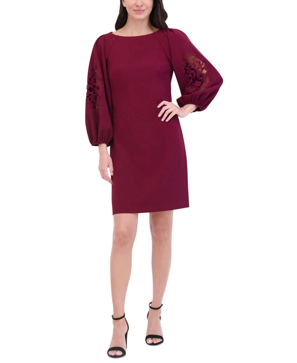 Vince Camuto Womens Boat-Neck Signature Crepe Shift Dress - Wine, Size 12