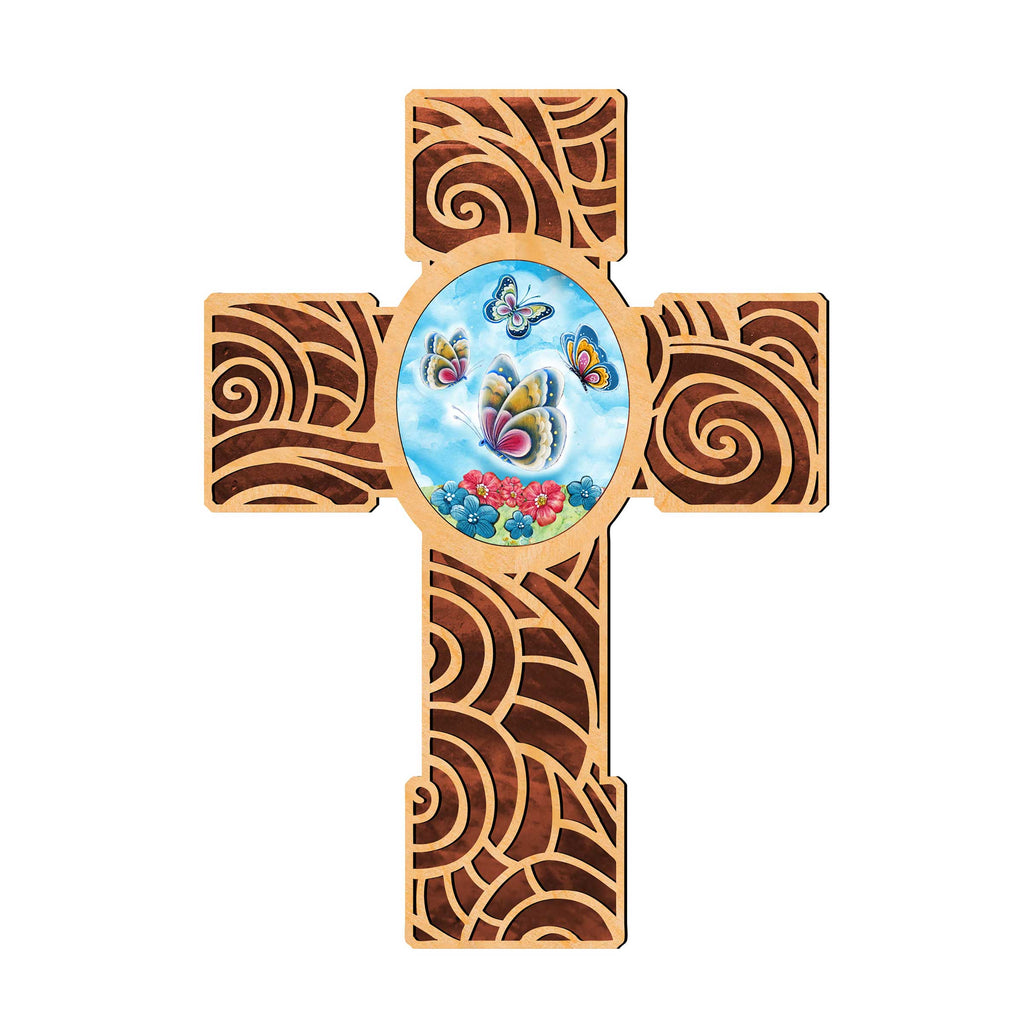 New Life Butterfly Modern Wooden Cross by Museum Icons - Inspirational Icon Decor - 88290