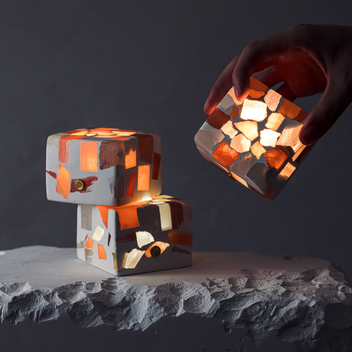 Handmade Bedside Table Lamp Cubes Fragile