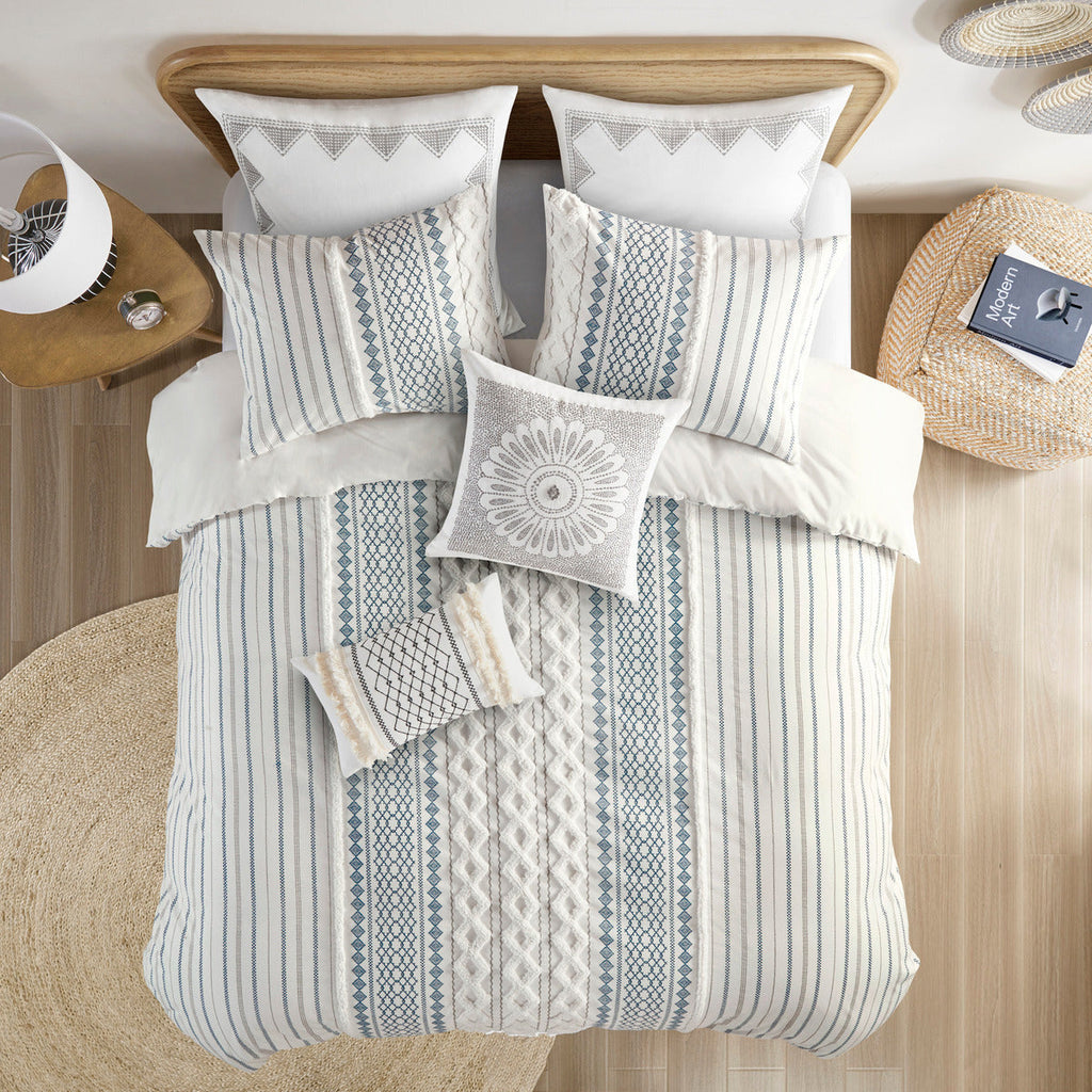 King/Cal King Cotton Printed Duvet Cover Set with Chenille