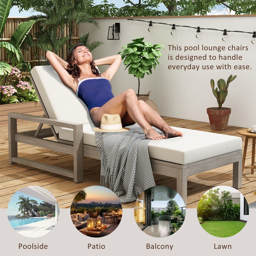 Outdoor Lounge Chairs, 5 Position Chaise Lounge With Adjustable Backrest (Set of 2) - Gray