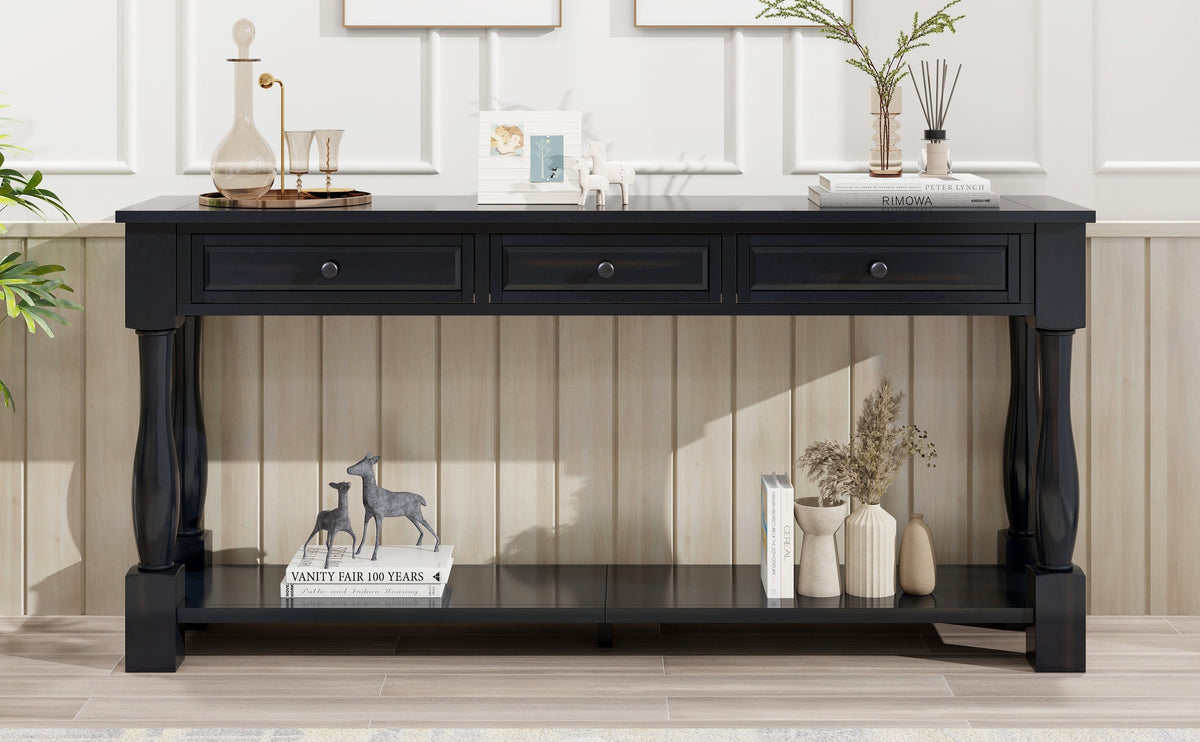TREXM 63" Long Console Table with Drawers and Shelf