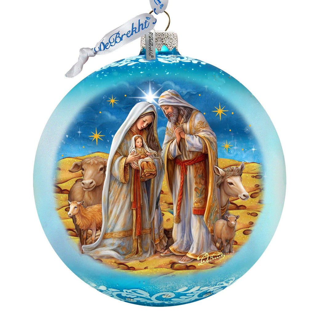 Betelhems Miracle in Blue Lg Glass Ornament by G.Debrekht - Nativity Holiday Decor - 73939B