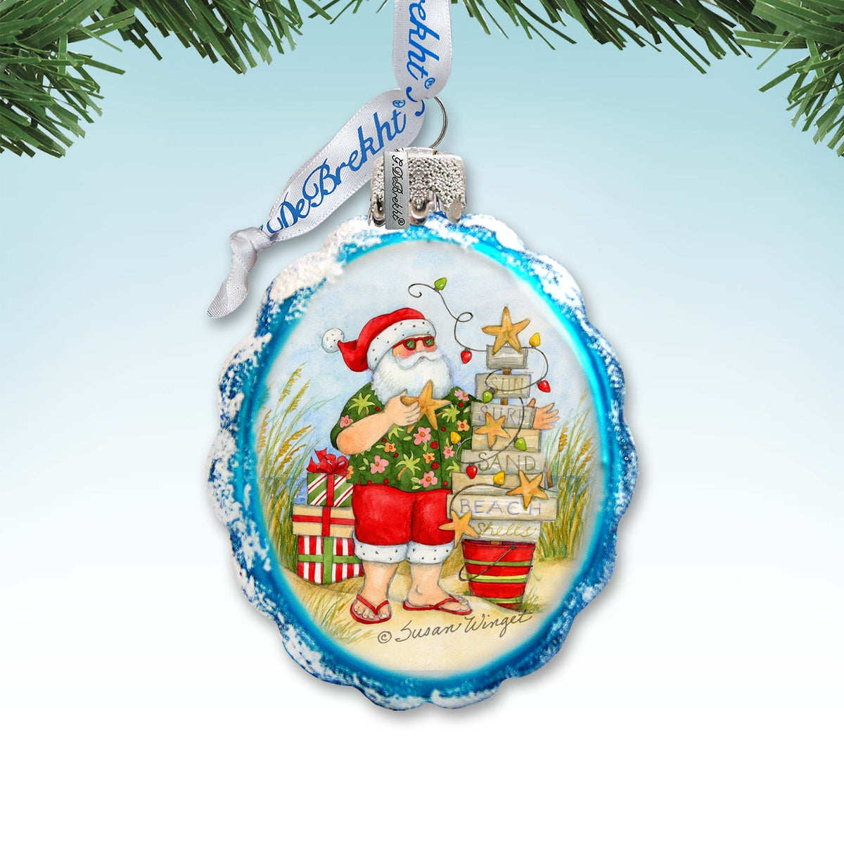 Santa with Christmas Tree Mercury Glass Ornaments by Susan Winget - Christmas Decor - 776039-SW