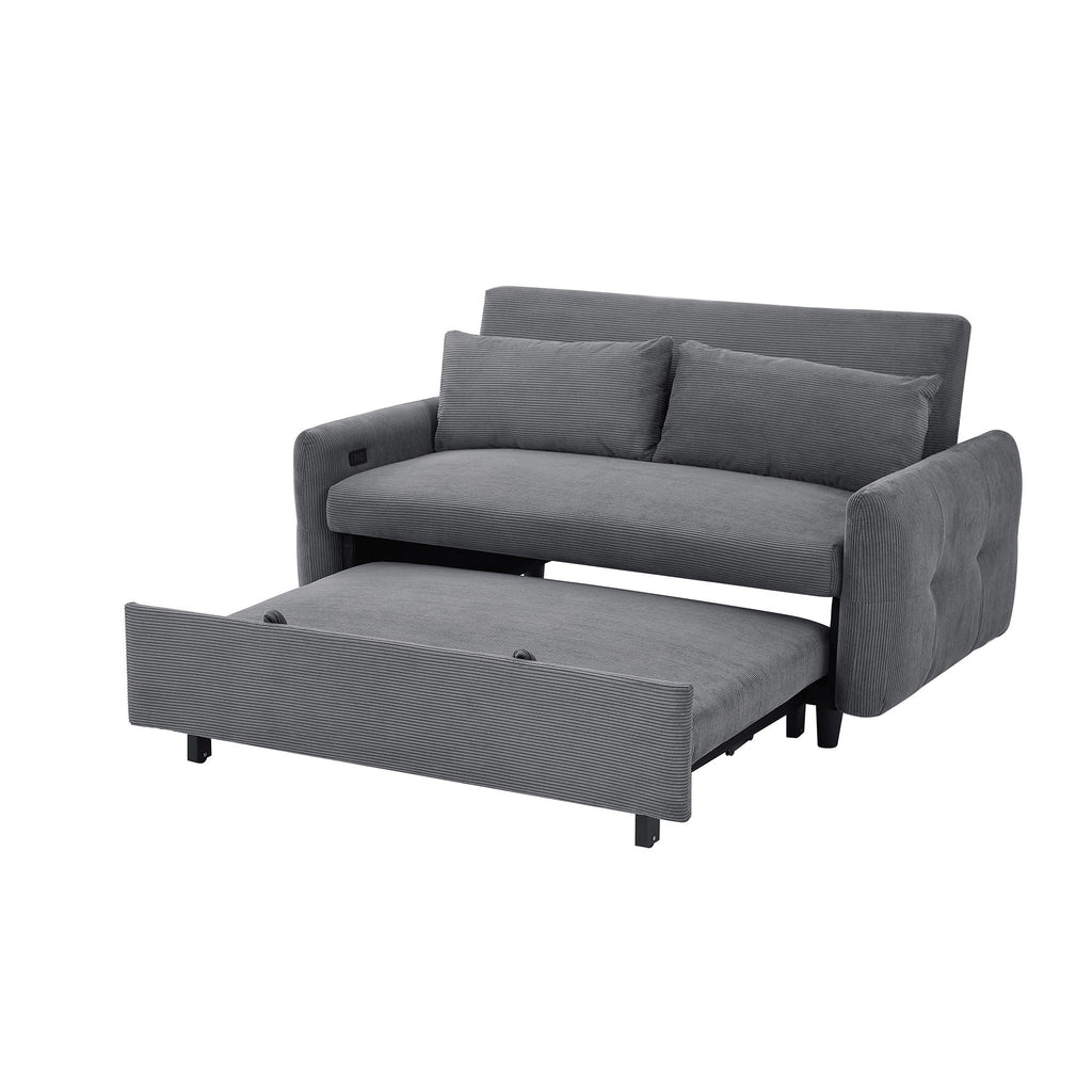 Pull-Out 2 Seat Modern Sleeper Sofa With 2 Throw Pillows And USB Ports