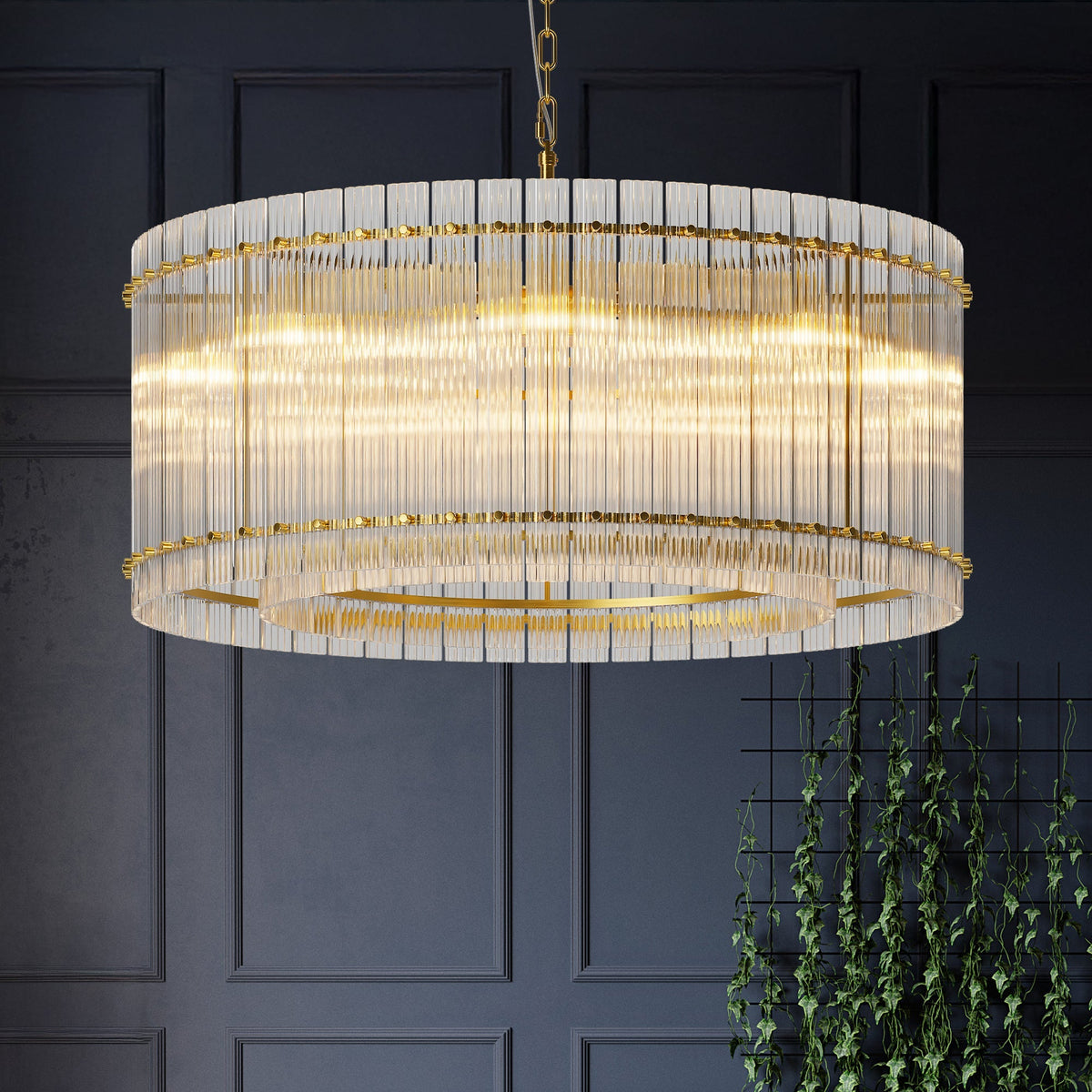 37" Modern Gold Round 8-Light Crystal Chandelier