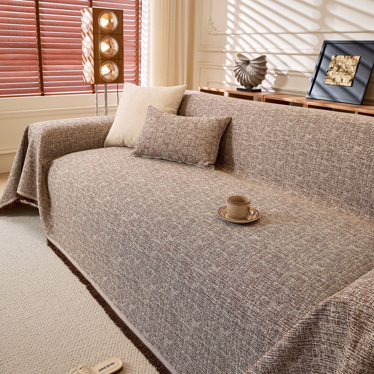 Linen-Look Textured Couch Throw Cover, Breathable Sofa Blanket & Furniture Protector