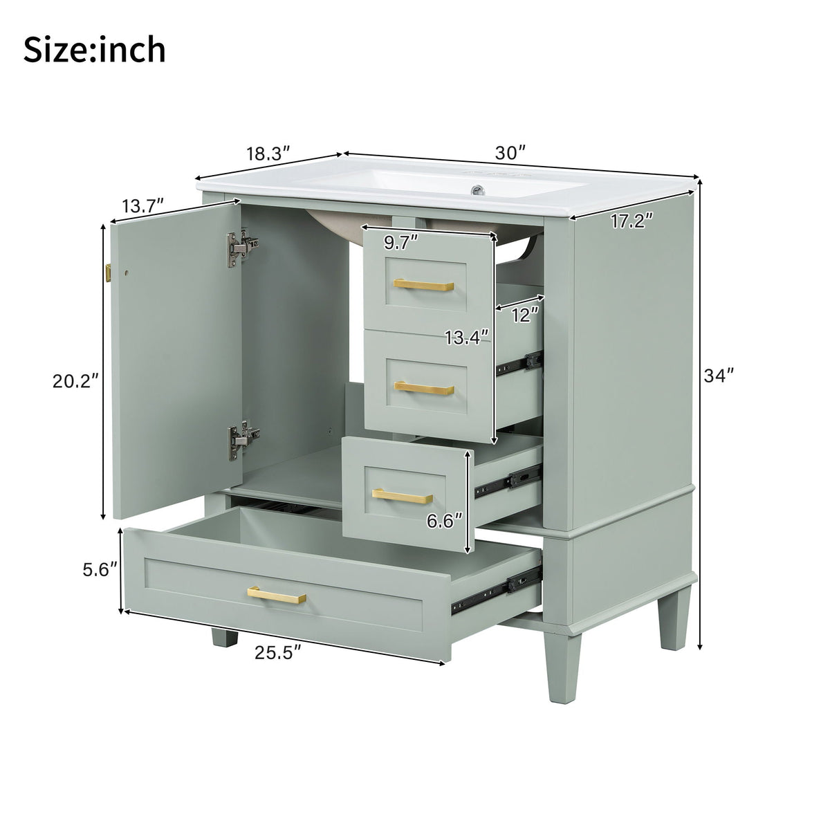 Bathroom Vanity, Modern Bathroom Cabinet With Sink Combo Set, Bathroom Storage Cabinet With A Soft Closing Door And 3 Drawers, Solid Wood Frame
