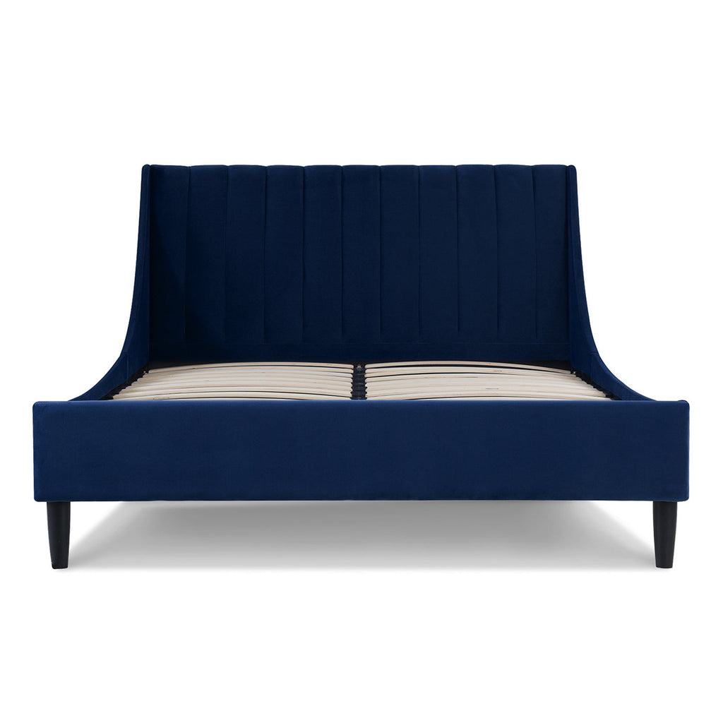 Aspen Vertical Tufted Headboard Platform Bed Set, Queen, Navy Blue Velvet