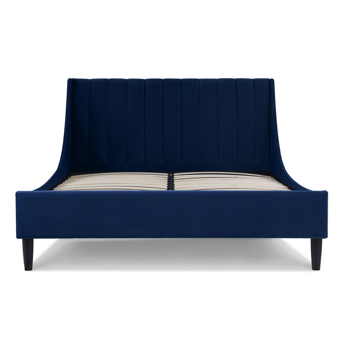 Aspen Vertical Tufted Headboard Platform Bed Set, Queen, Navy Blue Velvet