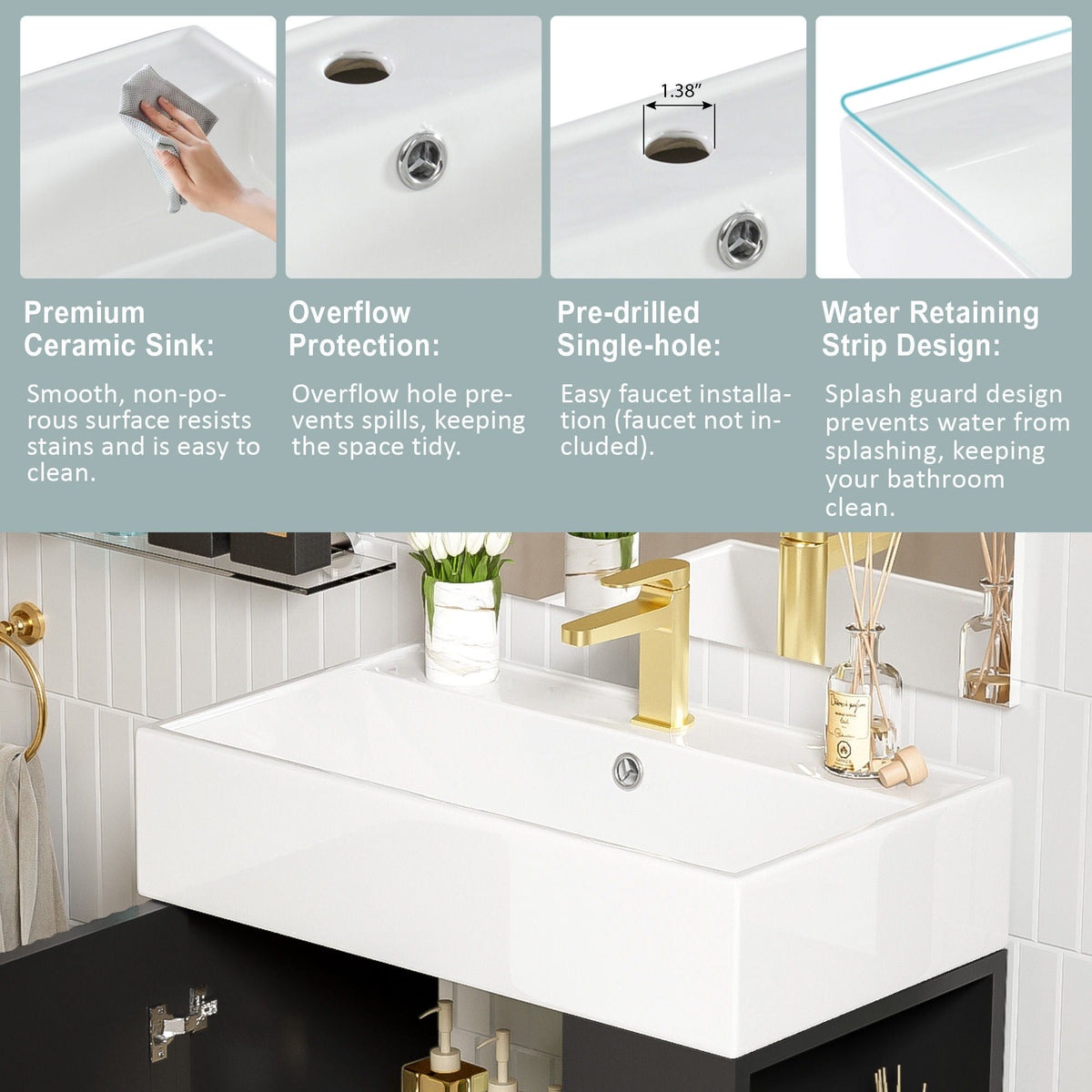 Bathroom Vanity, Combo Cabinet, Bathroom Storage Cabinet, Single Ceramic Sink