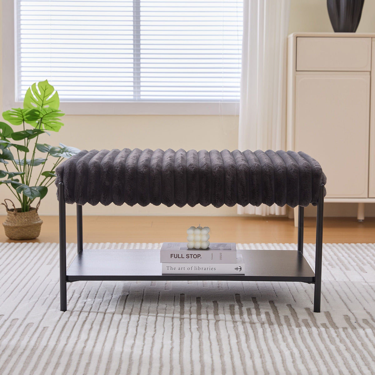 Upholstered Ottoman Coffee Table Foot Rest With Open Storage