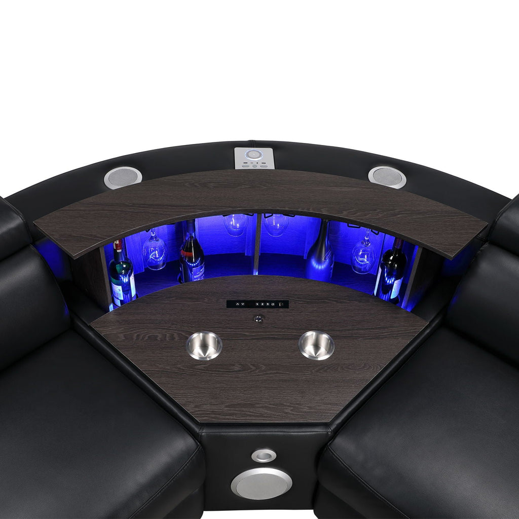 Nova - Sectional With Bluetooth Speaker, LED And Lifting Wine Cabinet