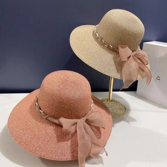 French Style Lace Strap Big Brim Beach Hat Seaside Play Straw Hat Female Sun-proof All-matching