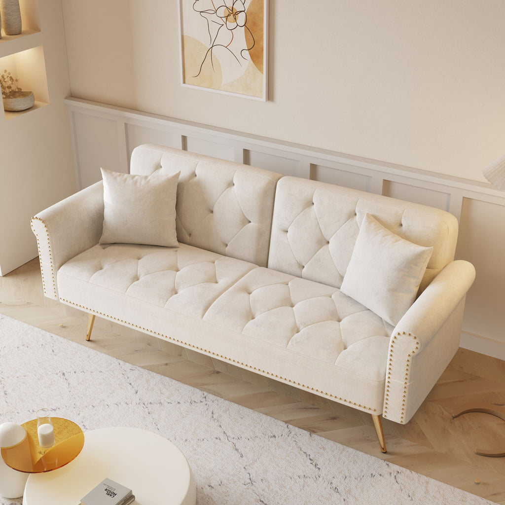 Luxurious Sofa Bed With Nail Head Trim And Matching Pillow