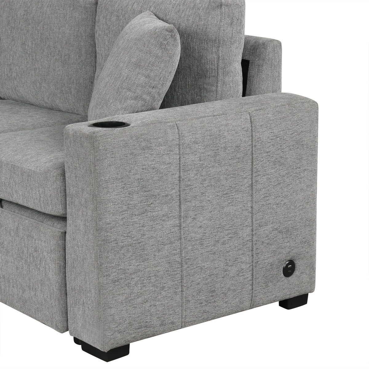 Modern U-Shaped Sectional Sofa Convertible Pull-Out Sofa Bed With USB Ports And Cup Holders