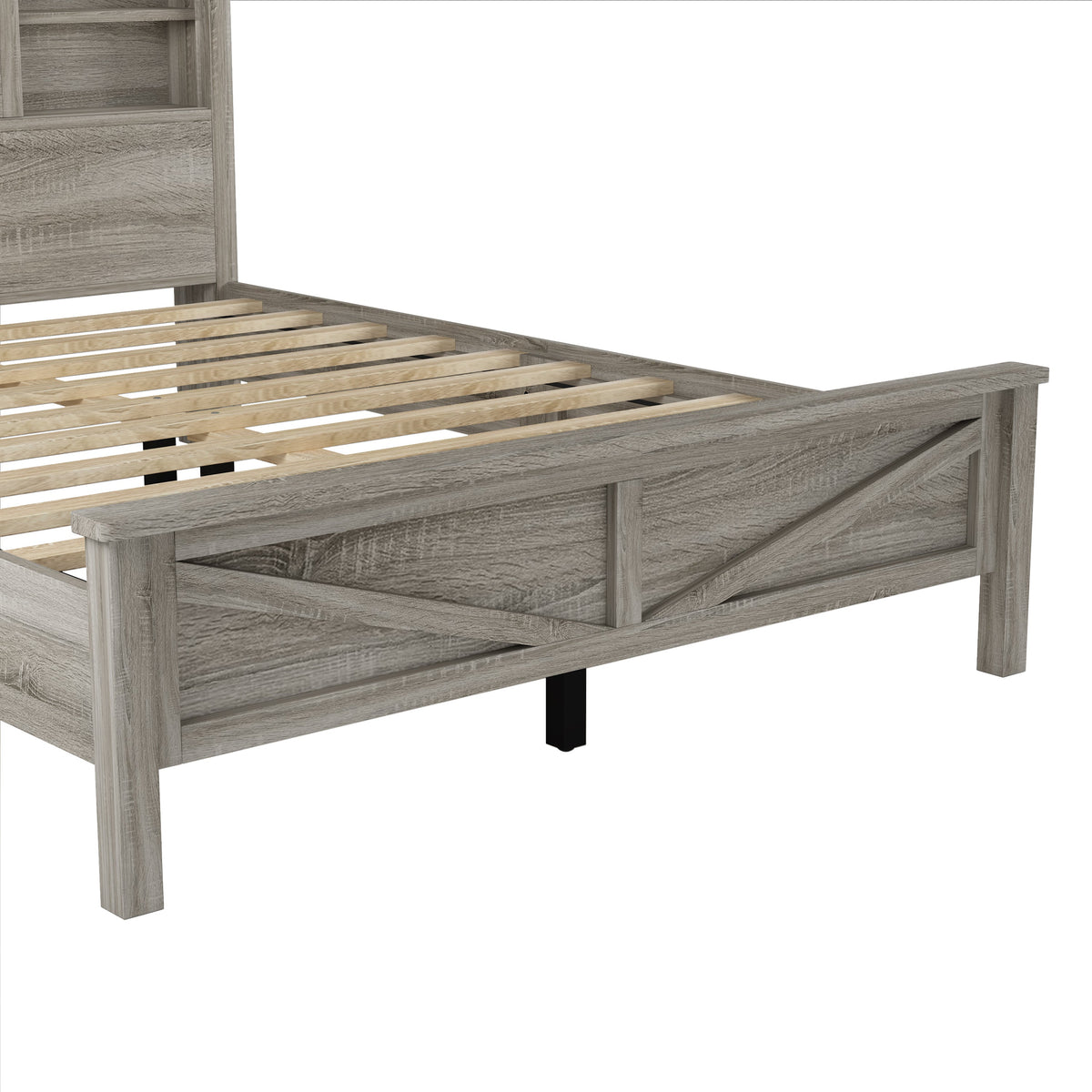 3-Pieces Bedroom Set Queen Size Farmhouse Platform Bed with Storage Headboard and Charging Station