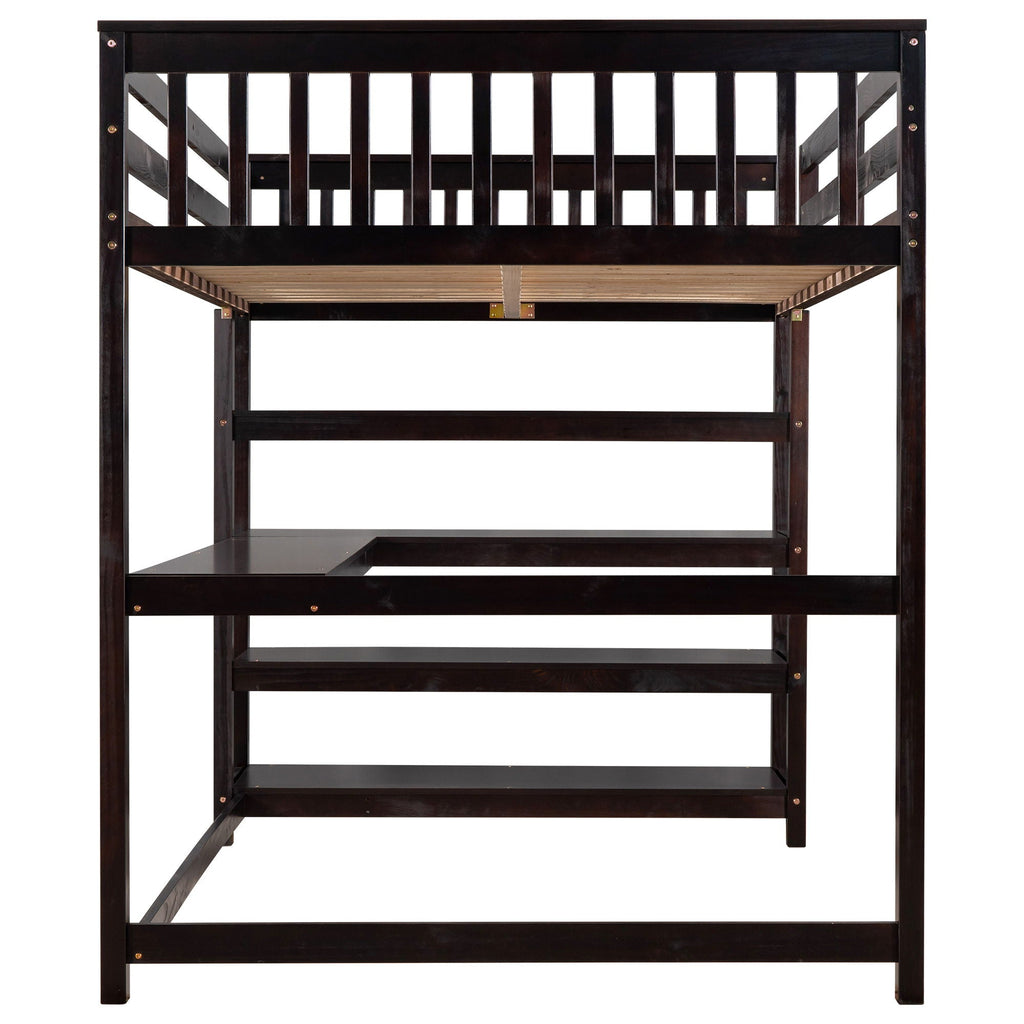 Loft Bed With Storage Shelves And Under Bed Desk