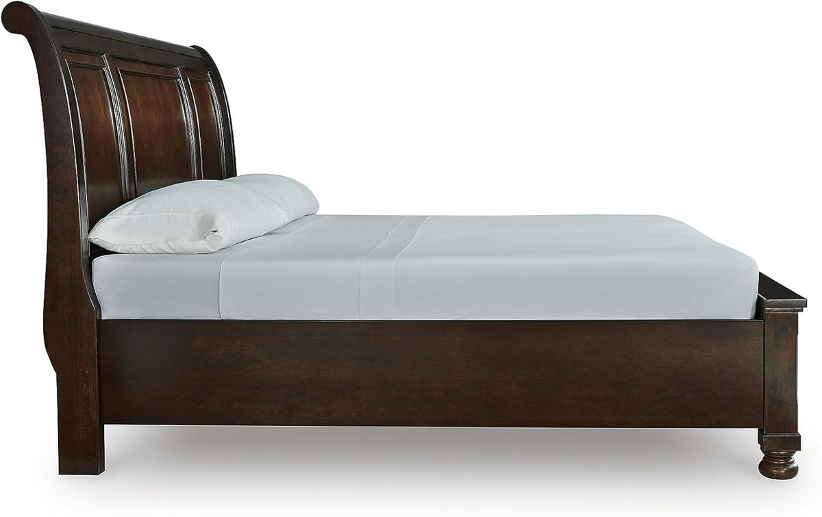 Signature Design by Ashley Porter Traditional 2-Drawer King Sleigh Storage Bed with Bun Feet, Foundation or Box Spring Not Needed, Dark Brown